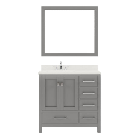 Virtu USA Caroline Avenue 36" Single Bath Vanity in White with White Quartz Top and Square Sink with Polished Chrome Faucet with Matching Mirror - Luxe Bathroom Vanities