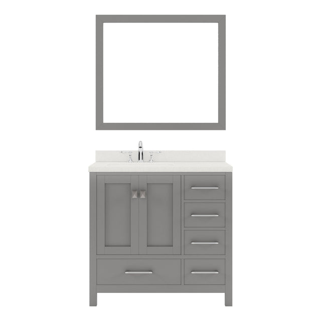 Virtu USA Caroline Avenue 36" Single Bath Vanity in White with White Quartz Top and Square Sink with Polished Chrome Faucet with Matching Mirror - Luxe Bathroom Vanities