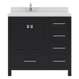 Virtu USA Caroline Avenue 36" Single Bath Vanity with Dazzle White Quartz Top and Square Sink with Brushed Nickel Faucet with Matching Mirror
