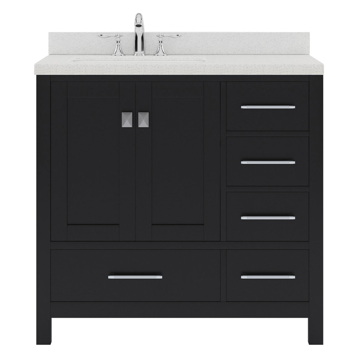 Virtu USA Caroline Avenue 36" Single Bath Vanity with Dazzle White Quartz Top and Square Sink with Polished Chrome Faucet with Matching Mirror