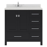 Virtu USA Caroline Avenue 36" Single Bath Vanity with Dazzle White Quartz Top and Square Sink with Polished Chrome Faucet with Matching Mirror