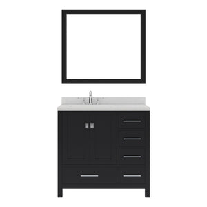 Virtu USA Caroline Avenue 36" Single Bath Vanity in White with White Quartz Top and Square Sink with Polished Chrome Faucet with Matching Mirror - Luxe Bathroom Vanities