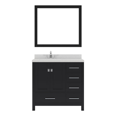 Virtu USA Caroline Avenue 36" Single Bath Vanity in White with White Quartz Top and Square Sink with Polished Chrome Faucet with Matching Mirror - Luxe Bathroom Vanities