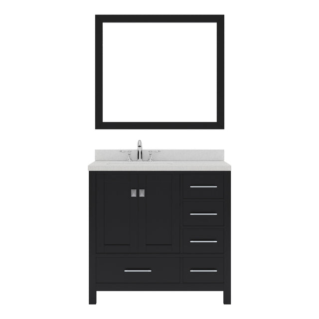 Virtu USA Caroline Avenue 36" Single Bath Vanity in White with White Quartz Top and Square Sink with Polished Chrome Faucet with Matching Mirror - Luxe Bathroom Vanities
