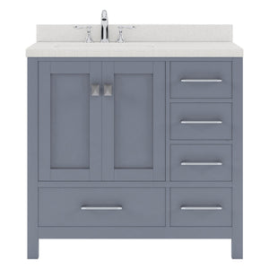 Virtu USA Caroline Avenue 36" Single Bath Vanity with Dazzle White Quartz Top and Square Sink with Polished Chrome Faucet with Matching Mirror