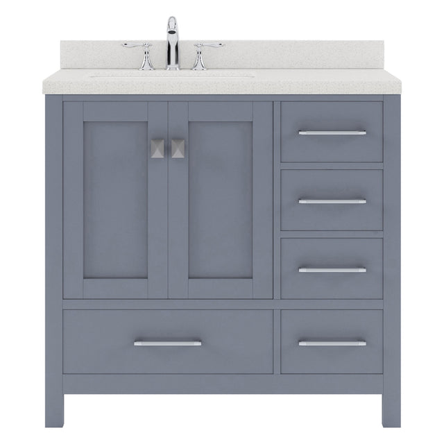 Virtu USA Caroline Avenue 36" Single Bath Vanity with Dazzle White Quartz Top and Square Sink with Brushed Nickel Faucet with Matching Mirror