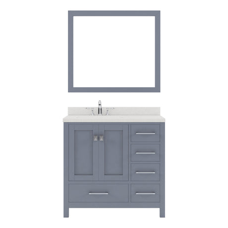 Virtu USA Caroline Avenue 36" Single Bath Vanity in White with White Quartz Top and Square Sink with Brushed Nickel Faucet with Matching Mirror - Luxe Bathroom Vanities