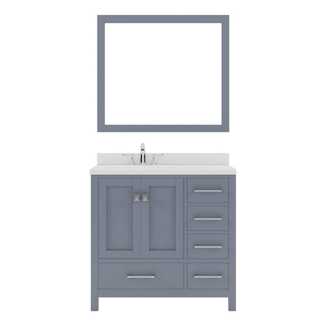Virtu USA Caroline Avenue 36" Single Bath Vanity in White with White Quartz Top and Square Sink with Brushed Nickel Faucet with Matching Mirror - Luxe Bathroom Vanities
