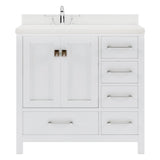 Virtu USA Caroline Avenue 36" Single Bath Vanity with Dazzle White Quartz Top and Square Sink with Polished Chrome Faucet with Matching Mirror