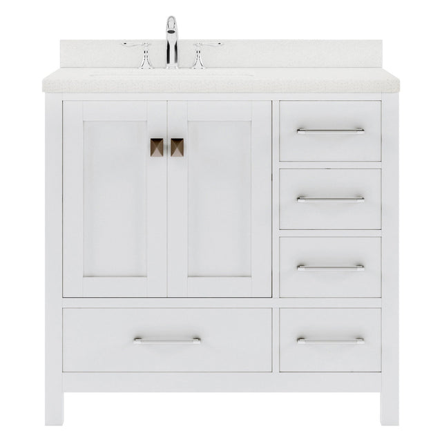 Virtu USA Caroline Avenue 36" Single Bath Vanity with Dazzle White Quartz Top and Square Sink with Brushed Nickel Faucet with Matching Mirror