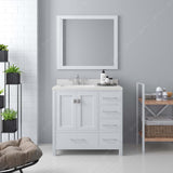Virtu USA Caroline Avenue 36" Single Bath Vanity with Dazzle White Quartz Top and Square Sink with Brushed Nickel Faucet with Matching Mirror
