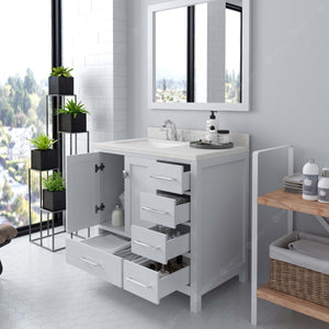 Virtu USA Caroline Avenue 36" Single Bath Vanity with Dazzle White Quartz Top and Square Sink with Matching Mirror