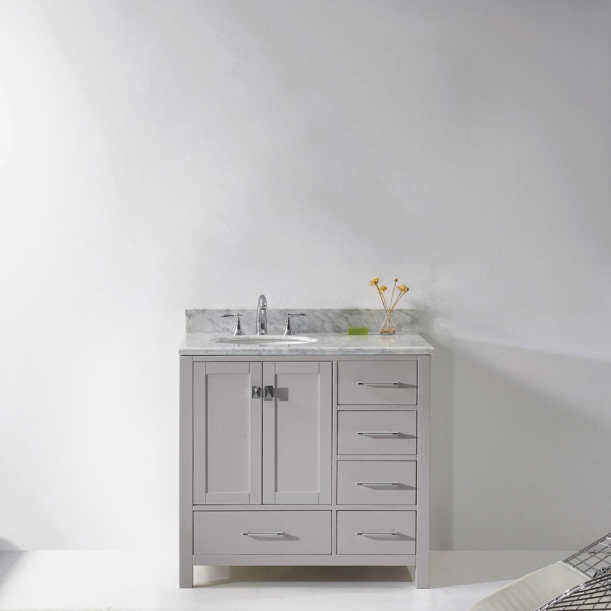 Virtu USA Caroline Avenue 36" Single Bath Vanity with White Marble Top and Round Sink