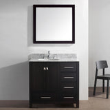 Virtu USA Caroline Avenue 36" Single Bath Vanity with White Marble Top and Round Sink with Brushed Nickel Faucet with Matching Mirror