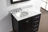 Virtu USA Caroline Avenue 36" Single Bath Vanity with White Marble Top and Round Sink with Brushed Nickel Faucet with Matching Mirror