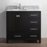 Virtu USA Caroline Avenue 36" Single Bath Vanity with White Marble Top and Round Sink