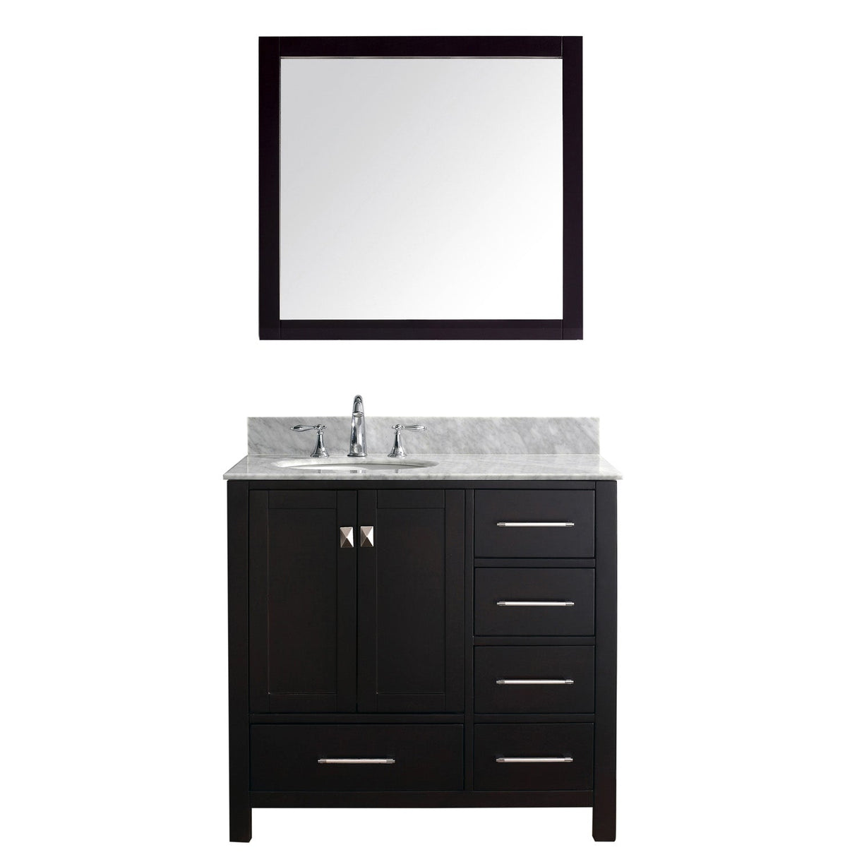 Virtu USA Caroline Avenue 36" Single Bath Vanity with Marble Top and Round Sink with Mirror - Luxe Bathroom Vanities Luxury Bathroom Fixtures Bathroom Furniture