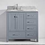 Virtu USA Caroline Avenue 36" Single Bath Vanity with White Marble Top and Round Sink