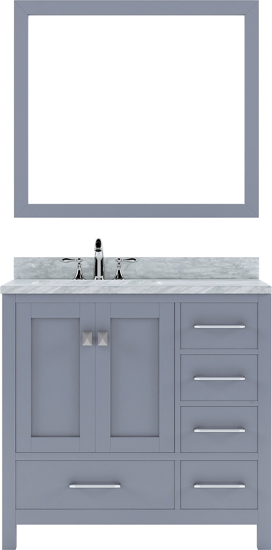 Virtu USA Caroline Avenue 36" Single Bath Vanity with Marble Top and Round Sink with Mirror - Luxe Bathroom Vanities