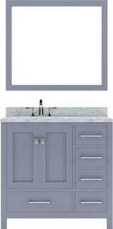 Virtu USA Caroline Avenue 36" Single Bath Vanity with Marble Top and Round Sink with Mirror - Luxe Bathroom Vanities