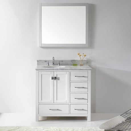 Virtu USA Caroline Avenue 36" Single Bath Vanity in White with White Marble Top and Round Sink with Brushed Nickel Faucet