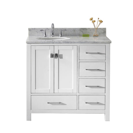 Virtu USA Caroline Avenue 36" Single Bath Vanity in White with Marble Top and Round Sink with Brushed Nickel Faucet - Luxe Bathroom Vanities Luxury Bathroom Fixtures Bathroom Furniture