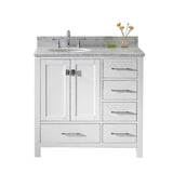 Virtu USA Caroline Avenue 36" Single Bath Vanity in White with Marble Top and Round Sink with Polished Chrome Faucet - Luxe Bathroom Vanities Luxury Bathroom Fixtures Bathroom Furniture