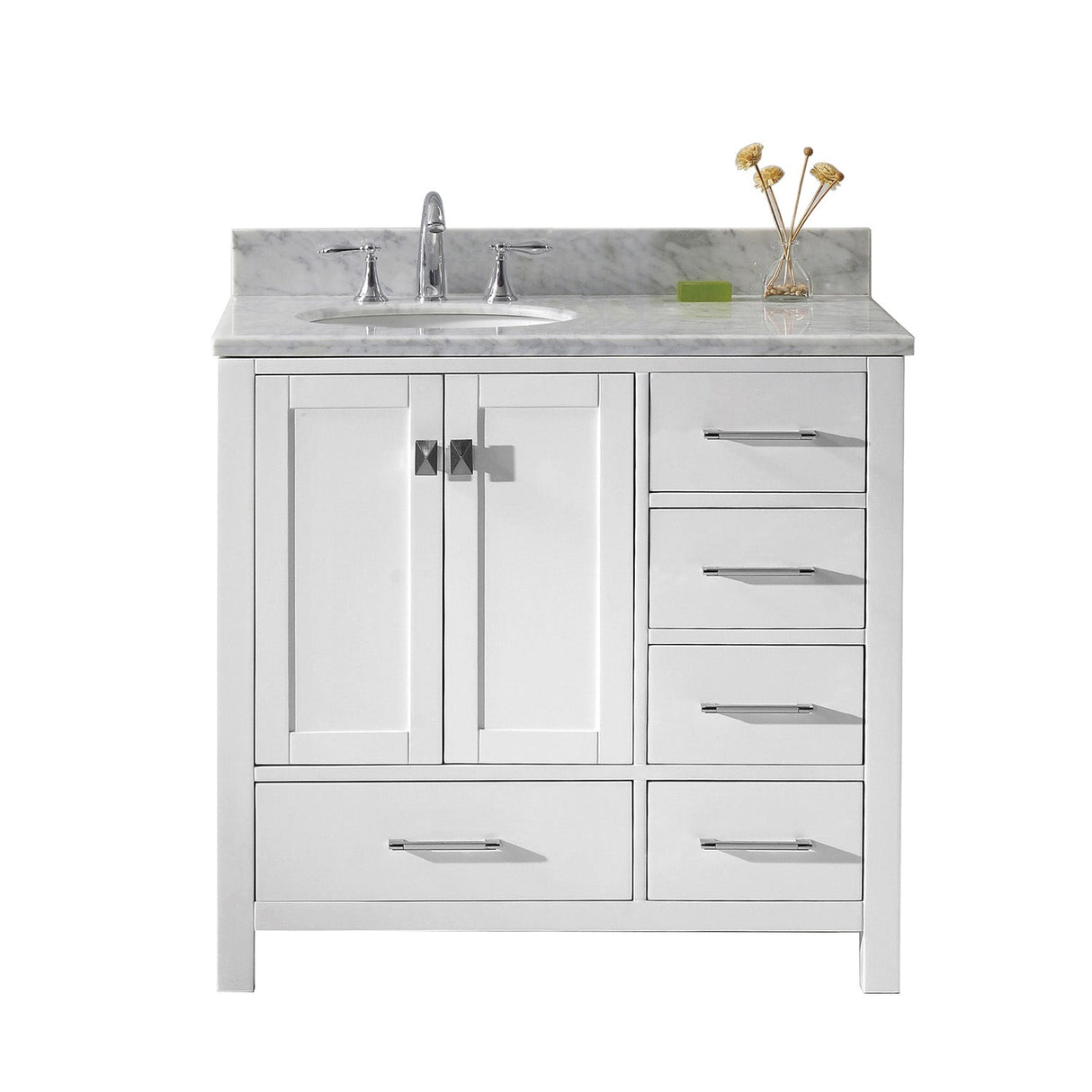 Virtu USA Caroline Avenue 36" Single Bath Vanity with Marble Top and Round Sink - Luxe Bathroom Vanities Luxury Bathroom Fixtures Bathroom Furniture