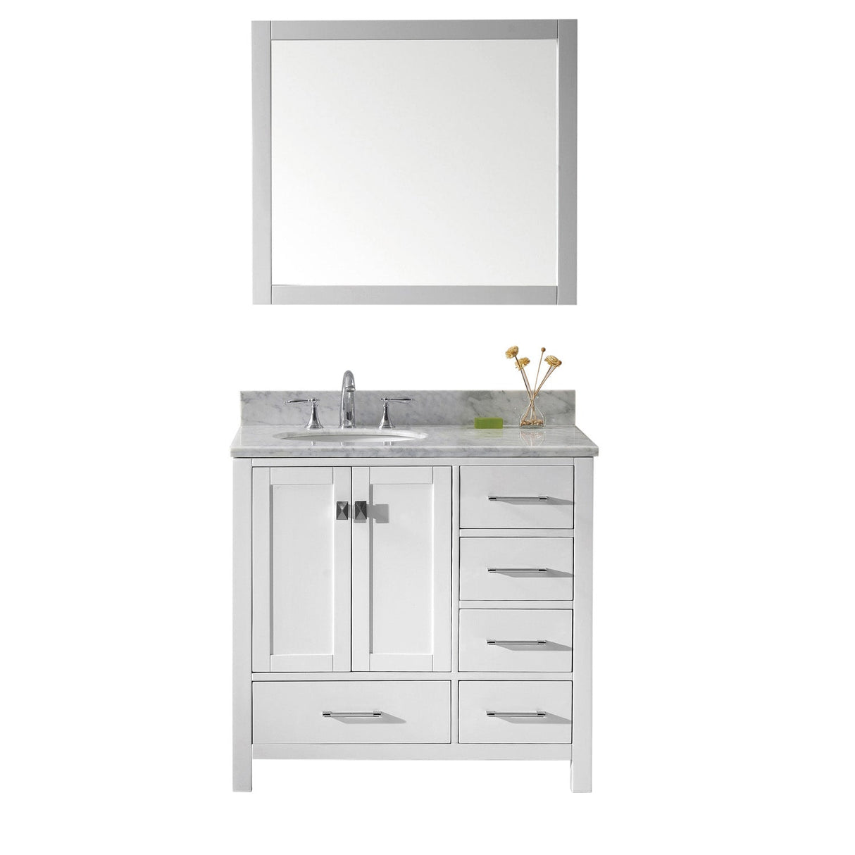 Virtu USA Caroline Avenue 36" Single Bath Vanity with Marble Top and Round Sink with Mirror - Luxe Bathroom Vanities Luxury Bathroom Fixtures Bathroom Furniture