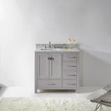 Virtu USA Caroline Avenue 36" Single Bath Vanity with White Marble Top and Square Sink