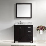 Virtu USA Caroline Avenue 36" Single Bath Vanity with White Marble Top and Square Sink with Polished Chrome Faucet with Matching Mirror