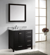 Virtu USA Caroline Avenue 36" Single Bath Vanity with White Marble Top and Square Sink with Polished Chrome Faucet with Matching Mirror