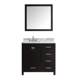 Virtu USA Caroline Avenue 36" Single Bath Vanity with Marble Top and Square Sink with Polished Chrome Faucet and Mirror - Luxe Bathroom Vanities Luxury Bathroom Fixtures Bathroom Furniture