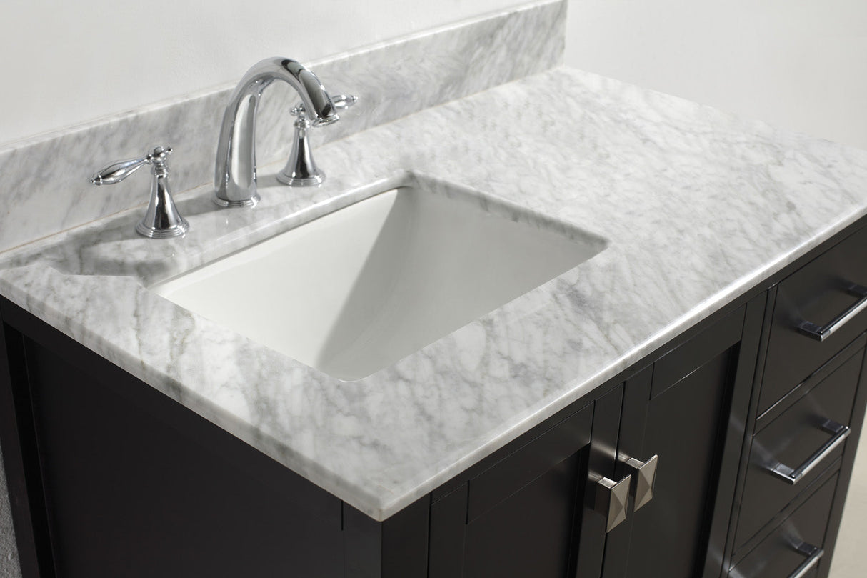 Virtu USA Caroline Avenue 36" Single Bath Vanity with White Marble Top and Square Sink with Matching Mirror