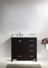 Virtu USA Caroline Avenue 36" Single Bath Vanity with White Marble Top and Square Sink