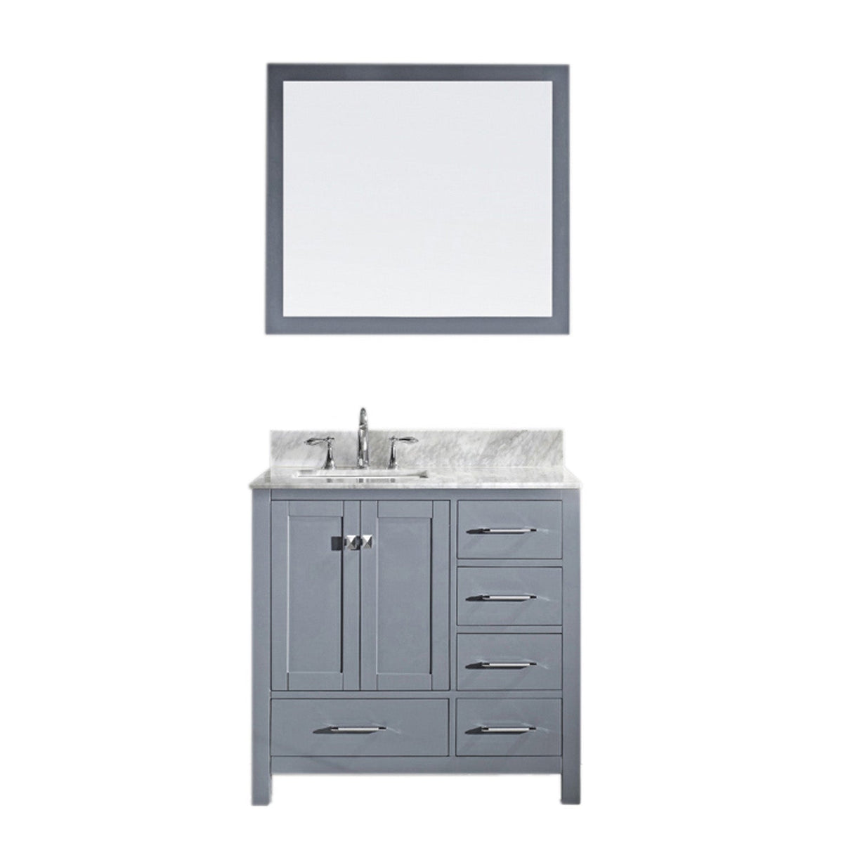 Virtu USA Caroline Avenue 36" Single Bath Vanity with Marble Top and Square Sink with Polished Chrome Faucet and Mirror - Luxe Bathroom Vanities Luxury Bathroom Fixtures Bathroom Furniture