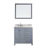 Virtu USA Caroline Avenue 36" Single Bath Vanity with Marble Top and Square Sink with Polished Chrome Faucet and Mirror - Luxe Bathroom Vanities Luxury Bathroom Fixtures Bathroom Furniture