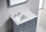 Virtu USA Caroline Avenue 36" Single Bath Vanity with White Marble Top and Square Sink with Matching Mirror