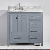 Virtu USA Caroline Avenue 36" Single Bath Vanity with White Marble Top and Square Sink