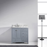 Virtu USA Caroline Avenue 36" Single Bath Vanity with White Marble Top and Square Sink