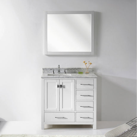 Virtu USA Caroline Avenue 36" Single Bath Vanity with White Marble Top and Square Sink with Brushed Nickel Faucet