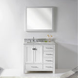 Virtu USA Caroline Avenue 36" Single Bath Vanity with White Marble Top and Square Sink with Polished Chrome Faucet with Matching Mirror