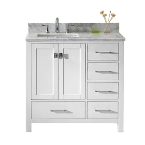 Virtu USA Caroline Avenue 36" Single Bath Vanity in White with Marble Top and Square Sink with Polished Chrome Faucet - Luxe Bathroom Vanities Luxury Bathroom Fixtures Bathroom Furniture