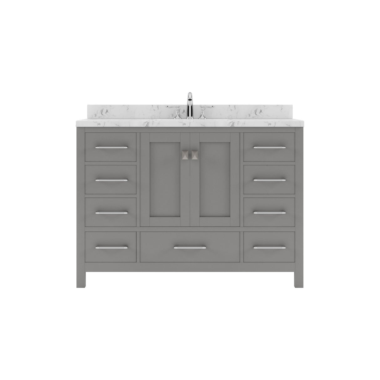 Virtu USA Caroline Avenue 48" Single Bath Vanity with White Quartz Top and Round Sink with Polished Chrome Faucet with Matching Mirror