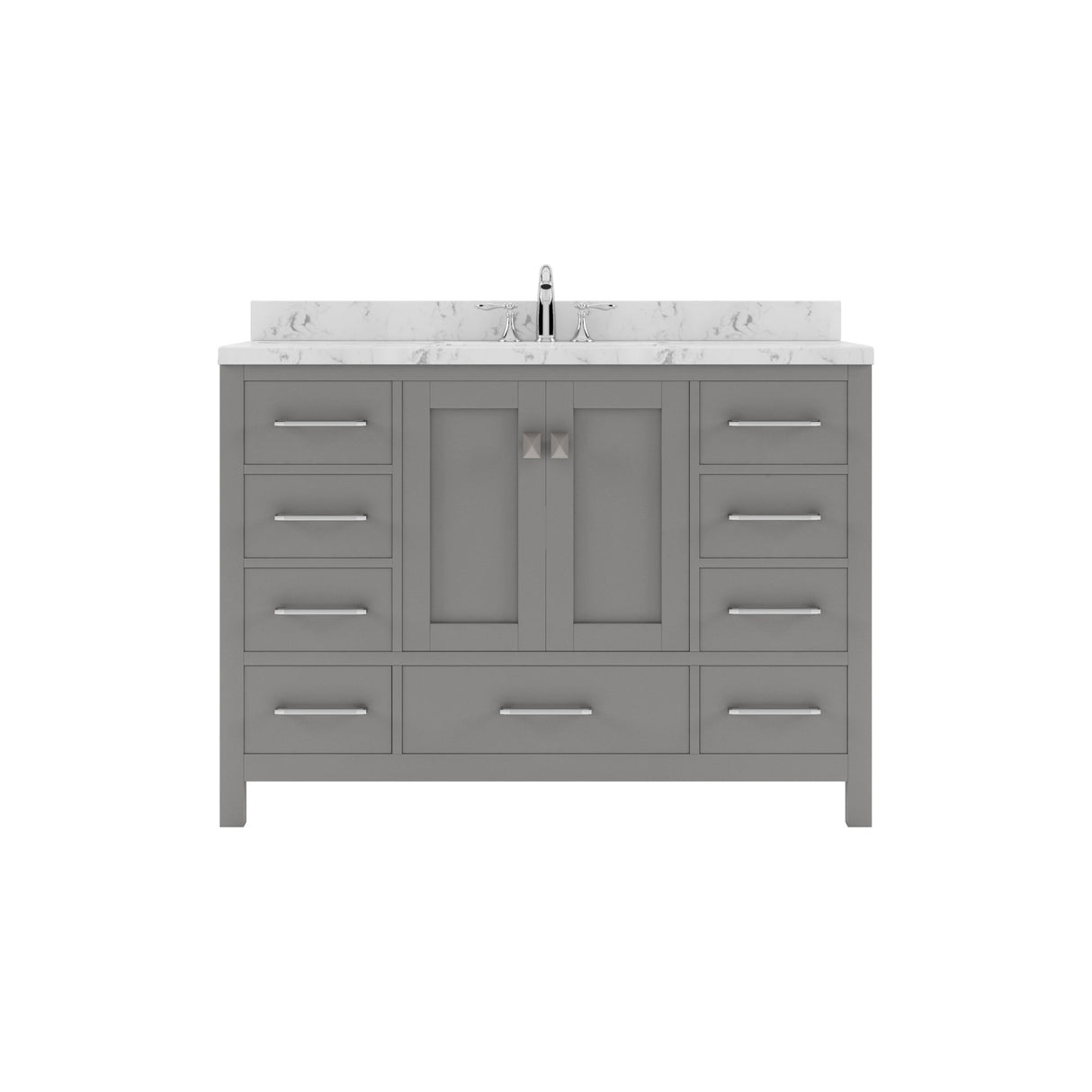 Virtu USA Caroline Avenue 48" Single Bath Vanity with White Quartz Top and Round Sink with Brushed Nickel Faucet with Matching Mirror