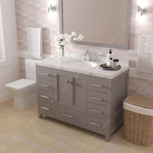 Virtu USA Caroline Avenue 48" Single Bath Vanity with White Quartz Top and Round Sink with Polished Chrome Faucet with Matching Mirror