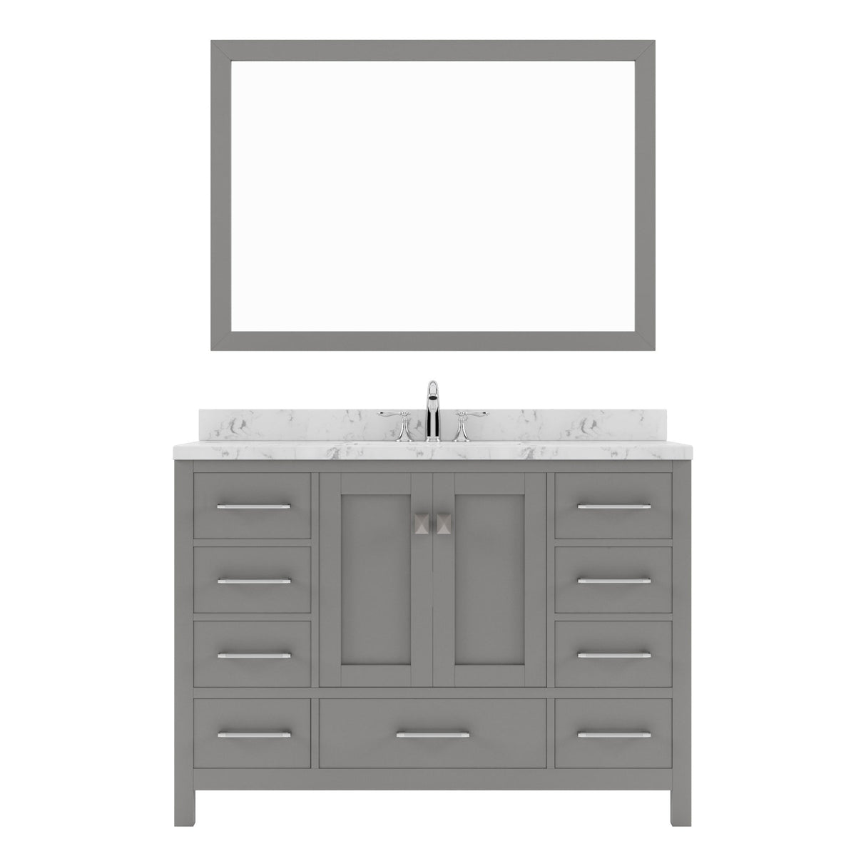 Virtu USA Caroline Avenue 48" Single Bath Vanity with White Quartz Top and Round Sink with Polished Chrome Faucet with Matching Mirror - Luxe Bathroom Vanities