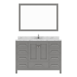 Virtu USA Caroline Avenue 48" Single Bath Vanity with White Quartz Top and Round Sink with Polished Chrome Faucet with Matching Mirror - Luxe Bathroom Vanities