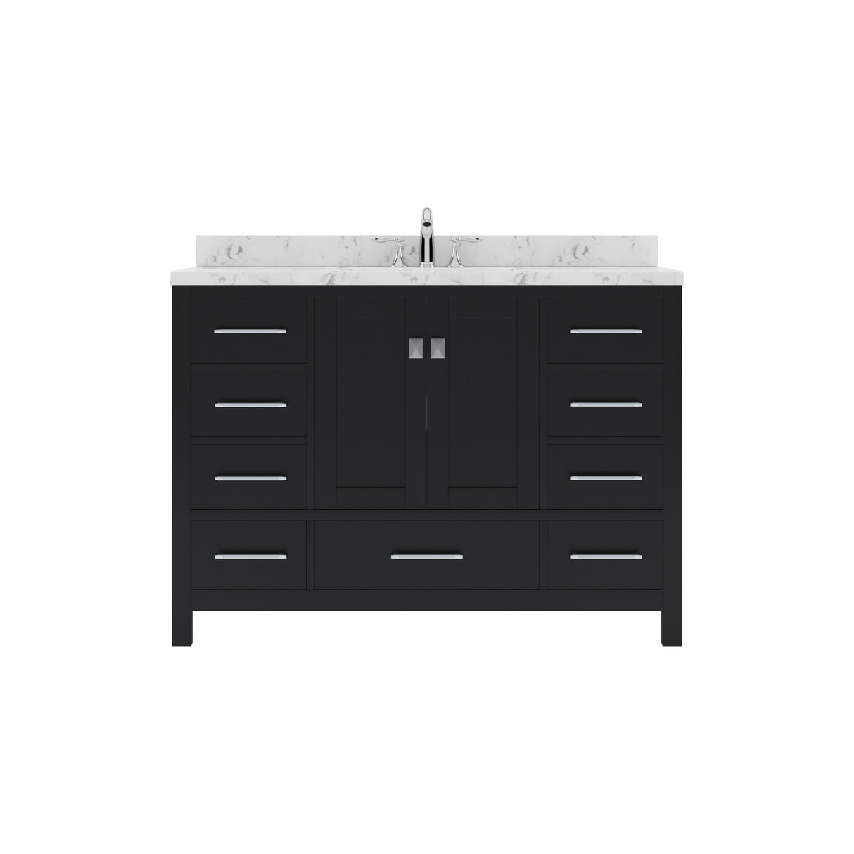 Virtu USA Caroline Avenue 48" Single Bath Vanity with White Quartz Top and Round Sink with Brushed Nickel Faucet with Matching Mirror