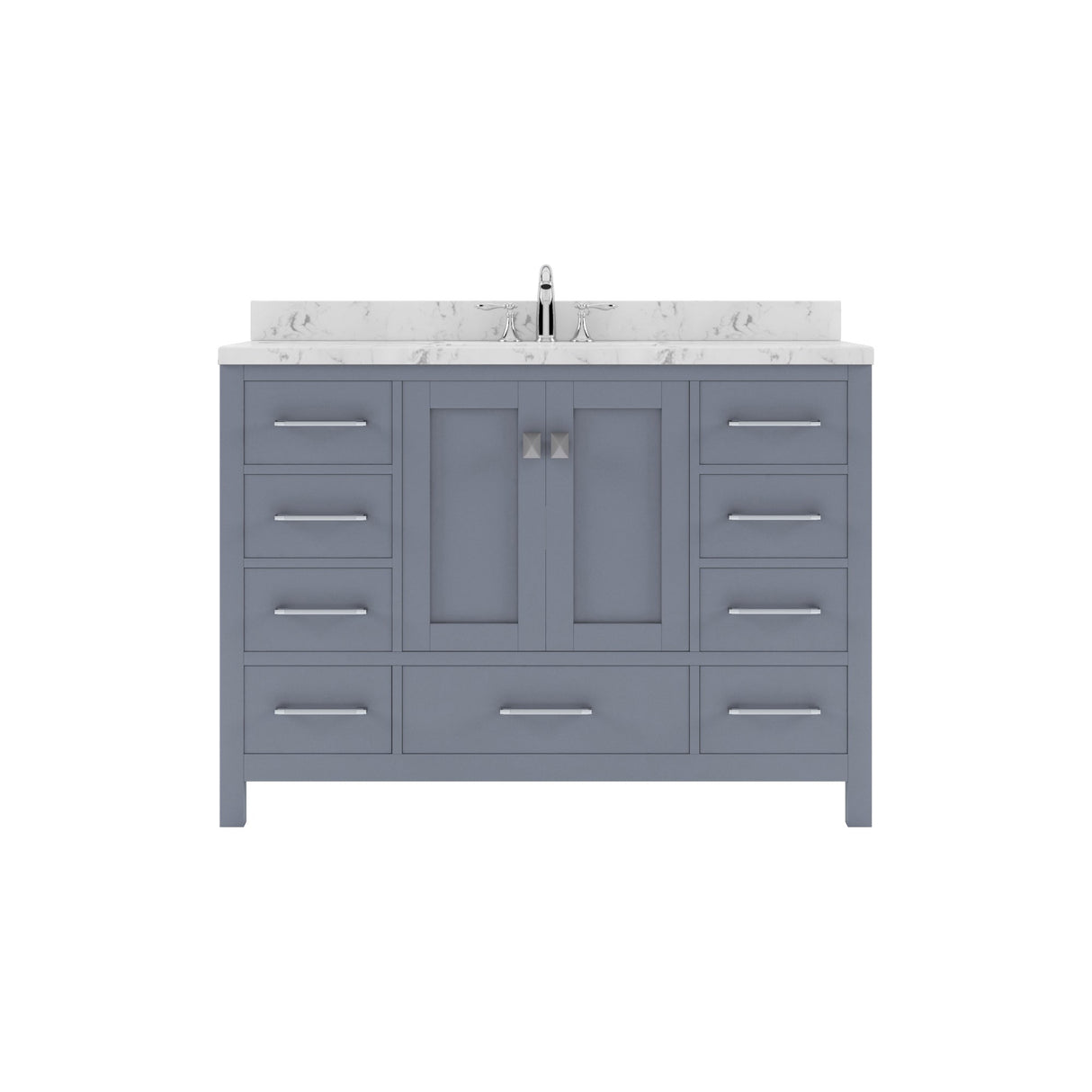 Virtu USA Caroline Avenue 48" Single Bath Vanity with White Quartz Top and Round Sink with Brushed Nickel Faucet with Matching Mirror